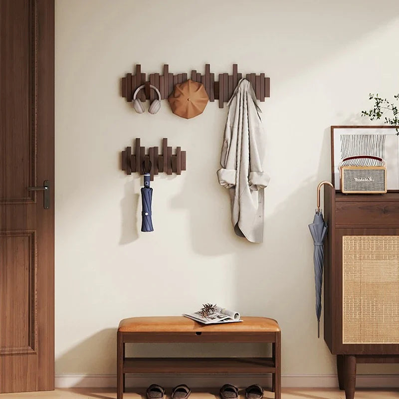 Wooden Wall-Mounted Piano Rack | Modern Coat & Hat Hook Organizer