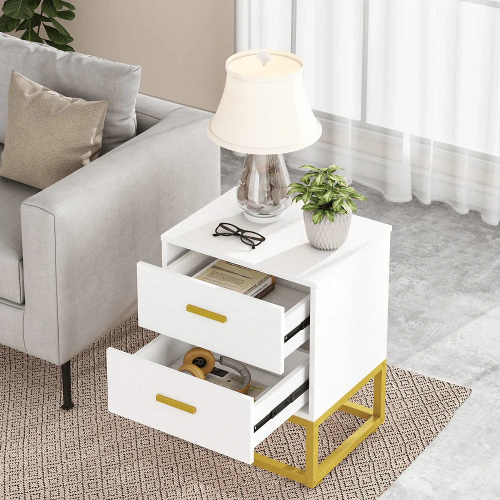 Sleek 2-Drawer End Table - Compact Storage Side Table for Living Room