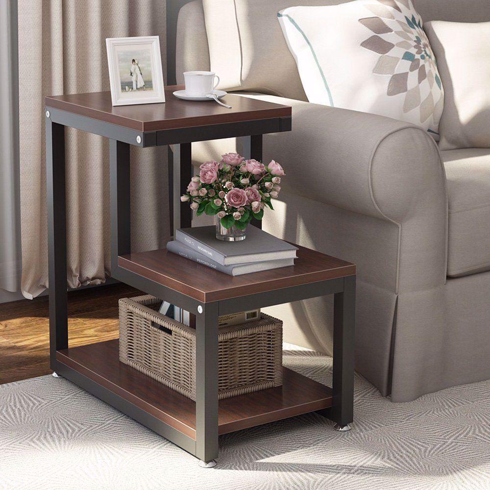 Rustic 3-Tier Side Table – Industrial End Table with Metal Frame