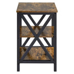 Rustic 3-Tier Side End Table – Industrial X-Frame Sofa Accent Table