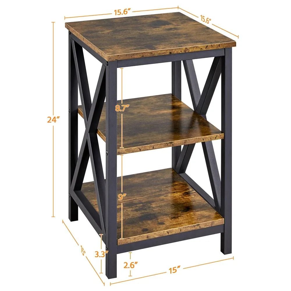 Rustic 3-Tier Side End Table – Industrial X-Frame Sofa Accent Table